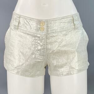 120% LINO Size 6 Silver White Linen Zip Fly Shorts